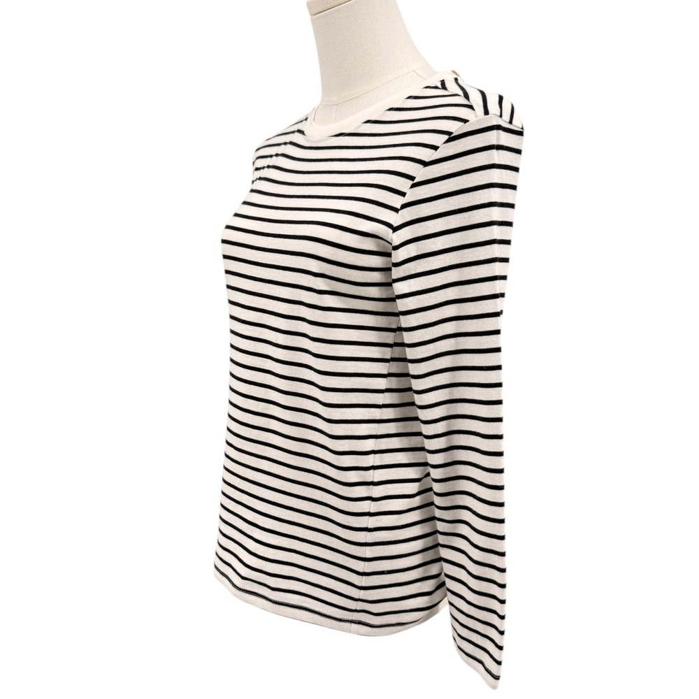 New Quince Womens Striped Long Sleeve Crew Neck Tee White Black Size 12 - Picture 4 of 6